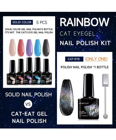 Morovan Cat Eye Gel Nail Polish Kit with UV Light - Black Solid Colors - Gel Liner, Base Coat, and Top Coat - Complete Gel Nail Polish Set - Buy Online on SooperMarket.com