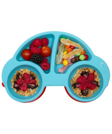 Baby Silicone Placemat Non-Slip Feeding Plate for Toddlers Babies Kids with Strong Suction Fits Most Highchair Trays BPA-Free FDA Approved Dishwasher and Microwave Safe (New Car Blue)