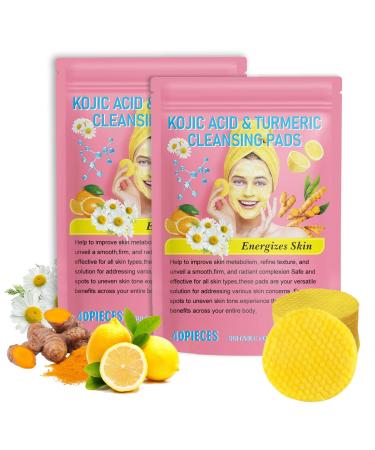 Turmeric Kojic Acid Pads 80 Pads Turmeric Cleansing Pads for Face Help Balance Skin Fat and Water Gentle and Non-Irritating