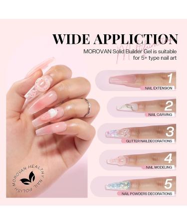 Morovan Solid Builder Gel Kit - Non Stick Gel for Nails with Nail Tips, Chrome Powder, Glitter Sequins - Strengthen Nail Art - 3 Colors - Buy Online on SooperMarket.com