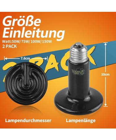 Lucky Herp 2 Pack 150W Reptile Ceramic Heat Lamp - E27 Terrarium Heating for Turtles Chickens Dogs & Cats (220V-240V) - Buy Online on SooperMarket.com
