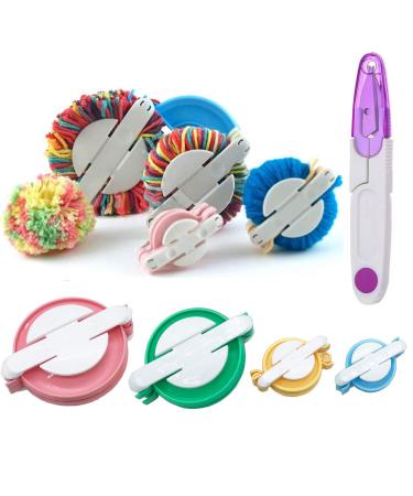 Wayion Pom Pom Maker Art DIY 4 Size Fluff Ball Bobble Weaver Needle Craft Knitting Wool Tool Kit with a Thread Cutter Scissors