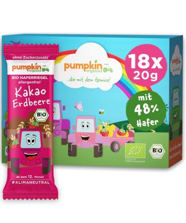 Pumpkin Organics Bio Haferriegel Kocao Strawberry (18x20g) oat and fruit bars without added sugar. From the 12th month - allergen -free and gluten -free baby and children snacks cocoa strawberry