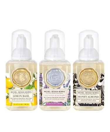 Michel Design Works Mini Foaming Soap 3-Pack Set (Lavender Rosemary, Lemon Basil, Honey Almond)