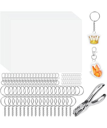 cridoz Shrinky Dink Keychain kit  Including 20 Sheets Shrinky Dink Paper  Keychain Clip  Split Key Rings  Key Rings with Chain  Jump Rings  Hole Punch for Kids Creative