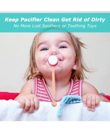 Pacifier Clip for Boys and Girls Binky Holder Pacifier Holder Soother Clip Food Grade Silicone Fits All Pacifiers - One-Piece Wooden Clips Design Pacifier Clip 3 Pack apricot light grey sand - Buy Online on SooperMarket.com