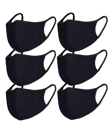 FECEDY 6pcs Black Face Mask Windproof Dustproof Face Masks Breathable Reusable Washed for Outdoor Sport Half Face Earloop Cotton Face Masks