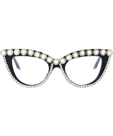 FEISEDY Diamond Blue Light Blocking Cat Eye Glasses for Women - Rhinestone Oversized Anti Eyestrain Computer Glasses Frame B2358 - 51mm - Buy Online on SooperMarket.com