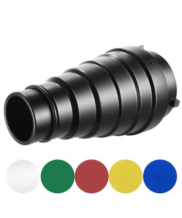 Neewer Medium Aluminium Alloy Conical Snoot Kit with Honeycomb Grid and 5 Pieces Color Gel Filters for Bowens Mount Studio Strobe Monolight Photography Flash Light