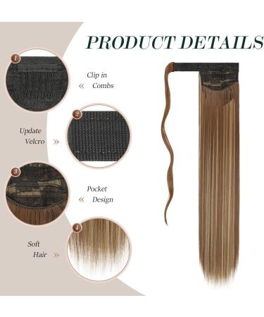 FESHFEN Straight Ponytail Extensions Long Wrap Around Ponytail Synthetic Clip in Pony Tail Hair Extensions Brown & Blonde Hairpiece for Women 24 inch 24 inch (Pack of 1) Brown & Blonde - Buy Online on SooperMarket.com