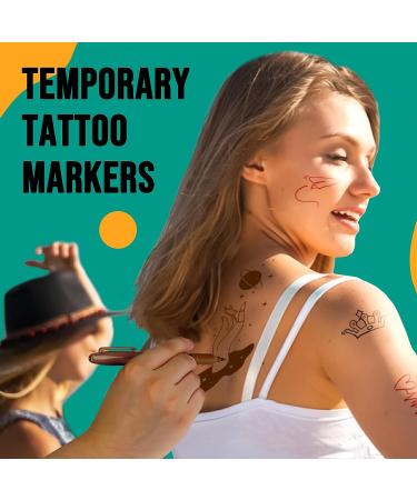 6-PCS Washable Temporary Tattoo Markers for Skin - Skin Safe Tattoo Kit for Teens, Kids & Adults - Body & Face Art Pens with Stencil Papers - Buy Online on SooperMarket.com