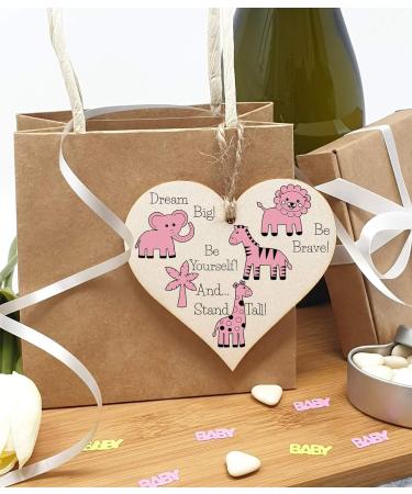Plum Penguin Wooden Hanging Heart Plaque: Be Brave, Dream Big, Be Yourself - Nursery Wall Decor for New Baby - Pink Safari Animals Theme - Buy Online on SooperMarket.com