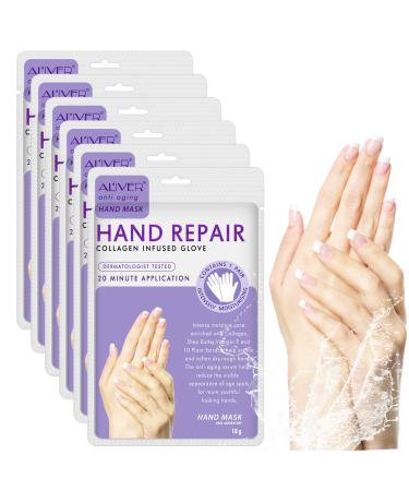 CCKULOOB Hand Mask 6 Pairs Super Hydrating Hand Mask Moisturizing Hand Mask that Enriched with Collagen Shea Butter and Vitamin-E to Revive Dry Rough and Cracked Skin (6 Lavender) 6 Packs Lavender