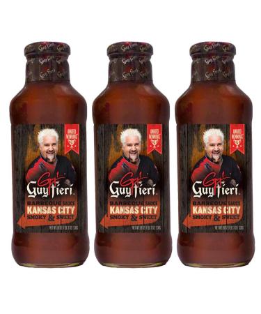 Guy Fieri Kansas City Style BBQ Sauce 19 oz (3 Pack) 1.18 Pound (Pack of 3)