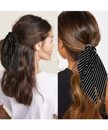 Black Floral/Striped Scarf Scrunchie Set - 5pcs Chiffon/Silk Hair Ties for Women - Buy Online on SooperMarket.com