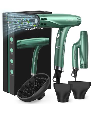 Hair Dryer with Diffuser Concentrator Nozzles Comb & Holder for Easy Storage Negative Ions with High Speed for Fast Drying 12 Modes as Salon Light and Quiet 1875W for All Hair Types Olive Green 11.81*5.36*2.76IN