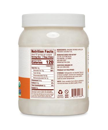 Nutiva Organic Refined Coconut Oil 54 fl oz - Premium Cooking & Baking Oil - Buy Online on SooperMarket.com
