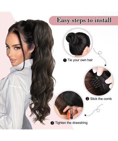 MORICHY Ponytail Extension 26Inch Long Wavy Drawstring Ponytail Synthetic Curly Pony Tails Fake Hair Natural Brown Ponytail Hair Extension for Women (Natural Brown) 26Inch Natural Brown - Buy Online on SooperMarket.com