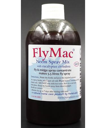 FlyMac Neem & Eucalyptus Spray Concentrate 500ml makes 5.5 ltrs Horse Fly Spray