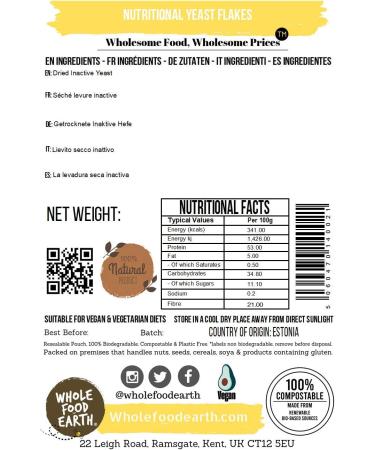 Wholefood Earth - Nutritional Yeast Flakes 3 kg - with B12 Dairy Free GMO Free Vegan & Vital Wheat Gluten Flour - Vegan - GMO Free (3kg) - Buy Online on SooperMarket.com