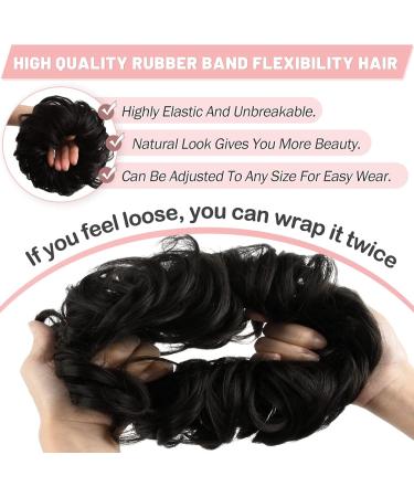 Vlasy Messy Bun Hair Piece 1B# 60g | Curly Wavy Scrunchies Extension for Women | Synthetic Chignons Updo Hairpiece Accessories for Girls - Buy Online on SooperMarket.com