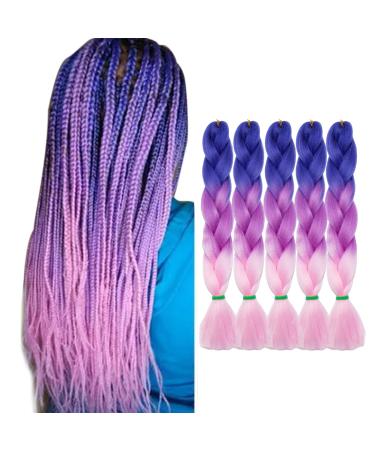 Tess Braids Extensions Blue 60 cm 5 Pack Jumbo Braids Kanecalon Kunsthaar for the braid Box Braids Hair Extension Braid 100g/bundle Ombre Hair Braids Extension (5 piece-blue/purple/pink) 60 cm (5 pieces) Blue/purple/pink/pink