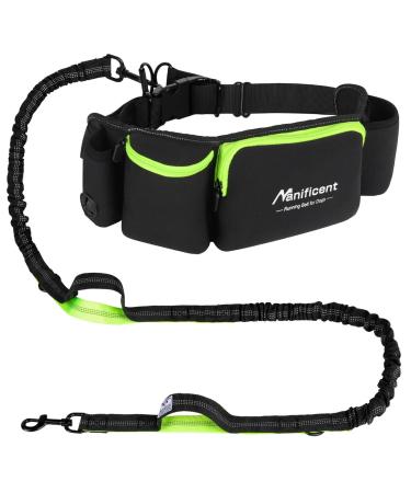 Manificent Hands Free Dog Leash for Medium Large Dogs Wide Padded Waist Leash Bungee Leash Dog Running Leash for Dog with Reflective Stitching for Walks Jogging Running Hiking and Dog Training Black for 1 Dog