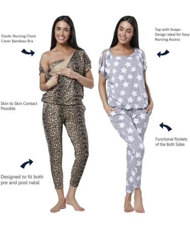 HAPPY MAMA Maternity Breastfeeding Lounge Top Joggers Pyjamas Set - Graphite Melange - Buy Online on SooperMarket.com