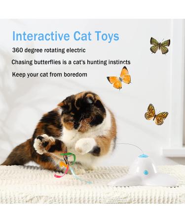 Suhaco Interactive Butterfly Cat Toy - Automatic Electric Rotating Kitten Toy for Indoor Cats - Funny Cat Teaser with Replacement Milk White - Buy Online on SooperMarket.com