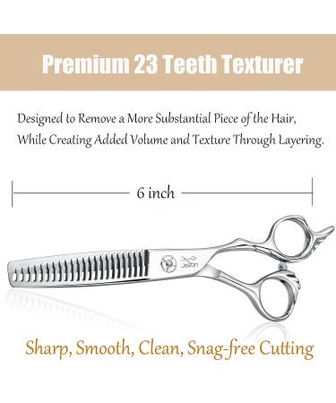 JASON 6 Texturizing Hair Scissors - 23 Teeth Professional Blending Shears for Barber, Hairdresser, Stylist | Japanese 440C Stainless Steel A-texturizer - Buy Online on SooperMarket.com