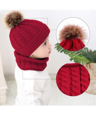 Yinuoday 2PCS Toddler Baby Knit Hat Scarf Set - Winter Warm Beanie Cap with Circle Loop Scarf Neckwarmer in Red - Buy Online on SooperMarket.com