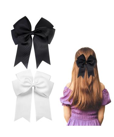 2 Pack 6 inch Bow Hair Clips Large Hair Bow Hair Barrette Clips for Women Girls Black Hair Bows(Black White)