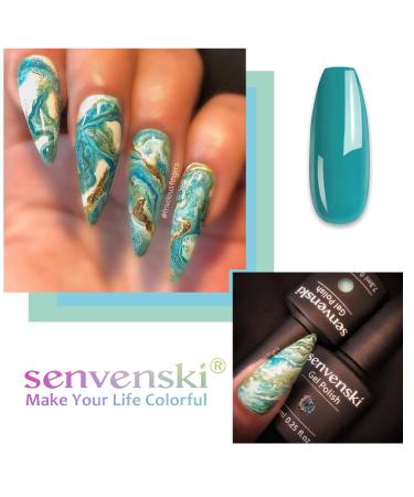 Senvenski Teal Gel Nail Polish Set - Blue Glitter Mint Olive Aqua Green Emerald Turquoise Shimmer - Starrily Sparkle Crystal - Soak Off UV LED Varnish Kit (CS007) - Buy Online on SooperMarket.com