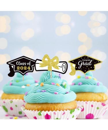 2024 Graduation Cupcake Toppers - 12Pcs Glitter Black Gold Class of 2024 Congrats Grad 2024 Cap Diploma Cupcake Picks Graduation Cake Decorations for 2024 Graduation Party Supplies - Buy Online on SooperMarket.com