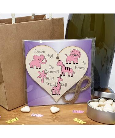 Plum Penguin Wooden Hanging Heart Plaque: Be Brave, Dream Big, Be Yourself - Nursery Wall Decor for New Baby - Pink Safari Animals Theme - Buy Online on SooperMarket.com