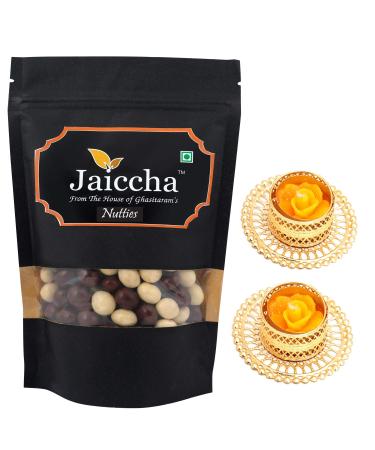 Jaiccha Ghasitaram Diwali Gifts Chocolate - Nutties 200 GMS in Black Paper Pouch with 2 T-Lites