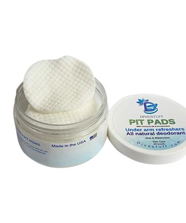 Pit Pads Under Arm Refreshers All Natural Deodorant Aluminum Free Watercress and Aloe Scent 40 Pads By Diva Stuff
