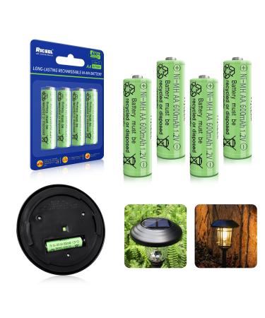 Rechargeable AA Batteries for Solar Lights 600mAh Double AA Battery 1.2V AA Rechargeable Batteries Solar Battery Batteries AA Size Garden Lights Household Devices 4pcs