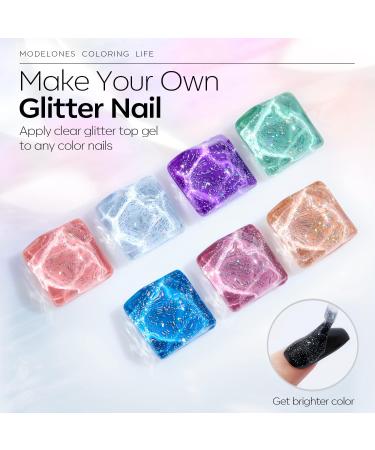 Modelones Glitter Gel Top Coat 10ml Iridescent Silver Mix Glitter Gel Polish No Wipe Top Coat Glossy Sparkly Finish Long Lasting Soak Off Rainbow Shimmer Glitter Gel Nail Polish Nail Art Manicure - Buy Online on SooperMarket.com