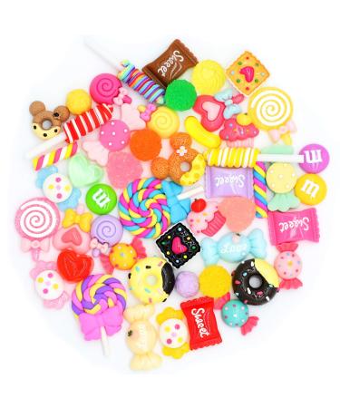 Kawaii Nail Charms 50 Pcs Slime Charms Bulk Candy Charms for Acrylic Nails Cute Flatback Resin Charms for DIY Crafts Making Ornament Scrapbooking