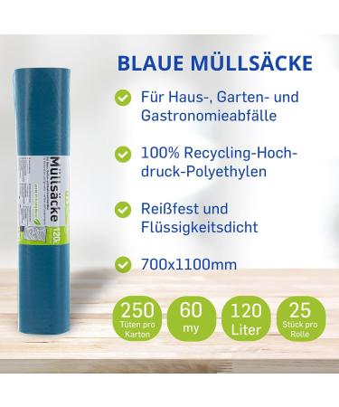 Hossis Wholesale 120L Blue Garbage Bags - Tear-Resistant 39my 25-Pack for Home Garden & Catering Waste - Buy Online on SooperMarket.com