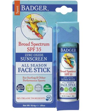 Badger All Season Face Stick Sport Sunscreen SPF 35 Unscented - 0.65 oz | Mineral Protection - Buy Online on SooperMarket.com