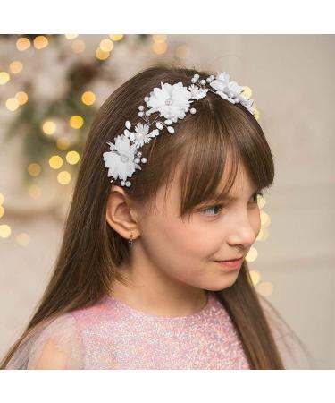 IYOU Flower Girl Headpiece Floral White Headbands Pearl Wedding Hair Vines Bridal Communion Hair Accessories for Girls - Buy Online on SooperMarket.com