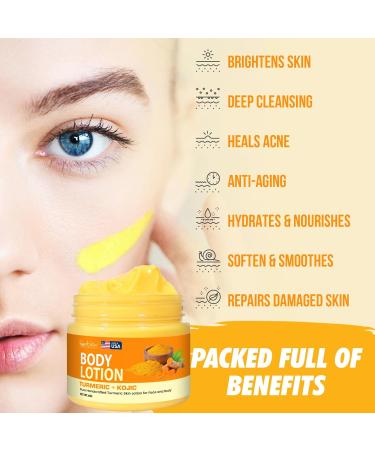 Buy Turmeric & Kojic Body Butter - Natural Skin Brightening Lotion for Even Tone Scars & Age Spots - Whipped Shea Butter Cream - Buy Online on SooperMarket.com