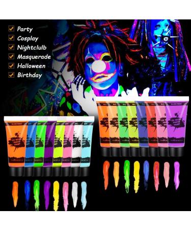 AOOWU UV Glow Face Body Paint Set - 16 Neon Fluorescent Colors - Non-Toxic Makeup Kit for Adults & Kids - Perfect for Parties & Carnivals - Buy Online on SooperMarket.com
