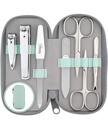 Marqus manicure set ladies and gentlemen solingen made in germany 7 parts with patented glass files for hand and foot care - real leather etui handy and soft 4.mint