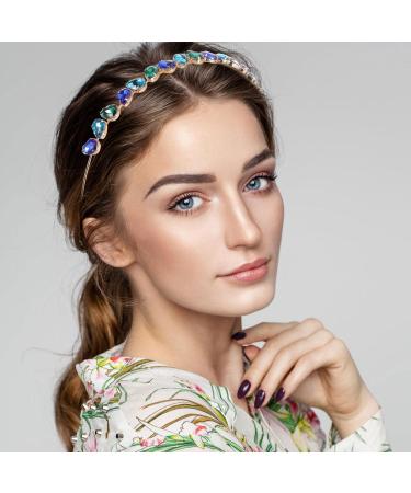Minkissy Crystal Rhinestone Headband Anti-slip Wedding Bridal Headpieces Bling Hairbands Tiara Bridal Prom Party Hair Accessories for Women Girls (Blue Green) - Buy Online on SooperMarket.com