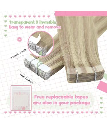 Youngsee Real Hair Extensions Tape - 50cm Ash Blond & Blond Invisible Tape Extensions - Remy Tape In Hair - 20pcs #18/613 & #18P613 - International Shipping - Buy Online on SooperMarket.com