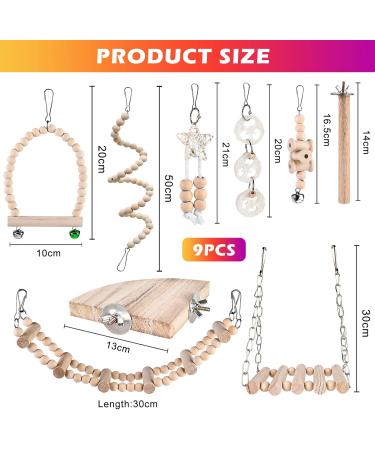 9-Piece Bird Toys Set | Parrot & Budgie Accessories | Cage Rocking Toys & Wooden Platforms for Finches & Lovebirds - Buy Online on SooperMarket.com