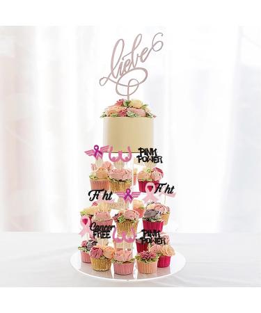 Rsstarxi 24 Pack Breast Cancer Awareness Cupcake Toppers Glitter Pink Power Hope Ribbon Cake Decorations Fight Beliveve Cancer Free Cupcake Picks for Pink Ribbon Party Cake Decorations Supplies Design 3 - Buy Online on SooperMarket.com